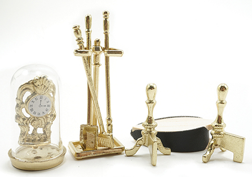 Dollhouse Miniature Brass Fireplace Access. W/Clock
